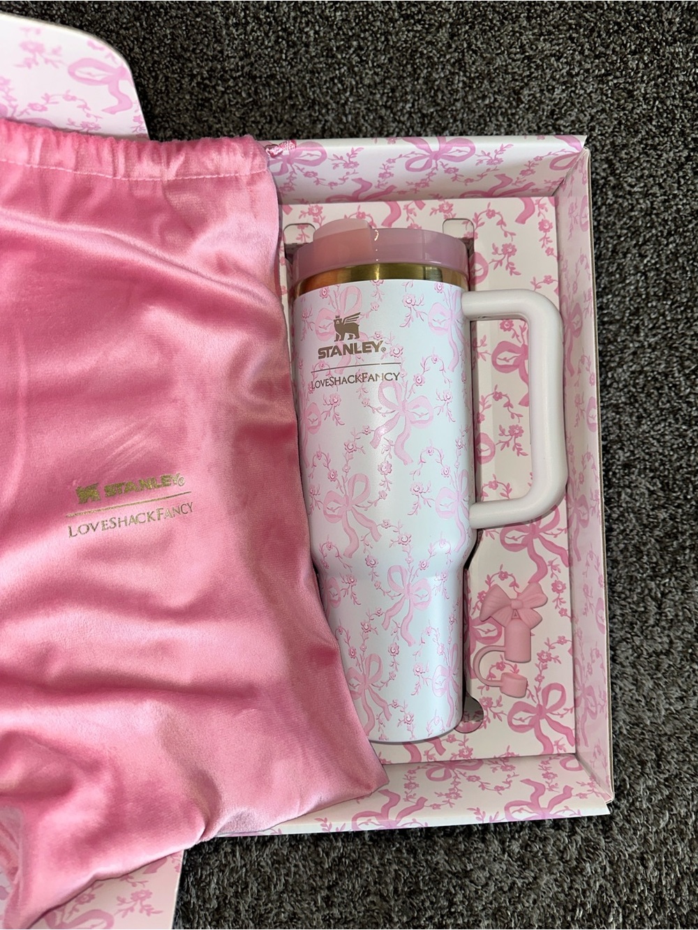 Stanley X White & Pink Floral Travel Mug with Gold Accent